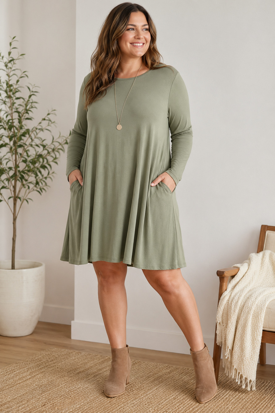 NWT Betabrand Travel Modal Silk Swing Dress XXL Sage Green